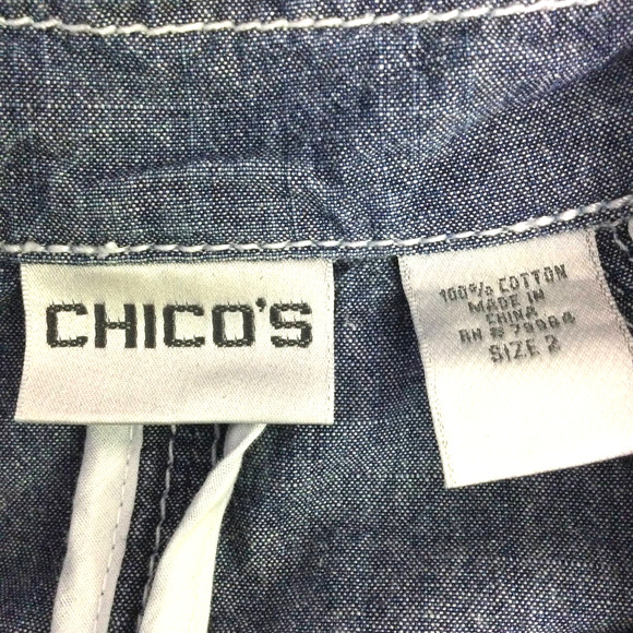 Chico’s Women’s Chambray White Stitch Notch Collar Flap Front Pocket Blazer 2 - Picture 6 of 11